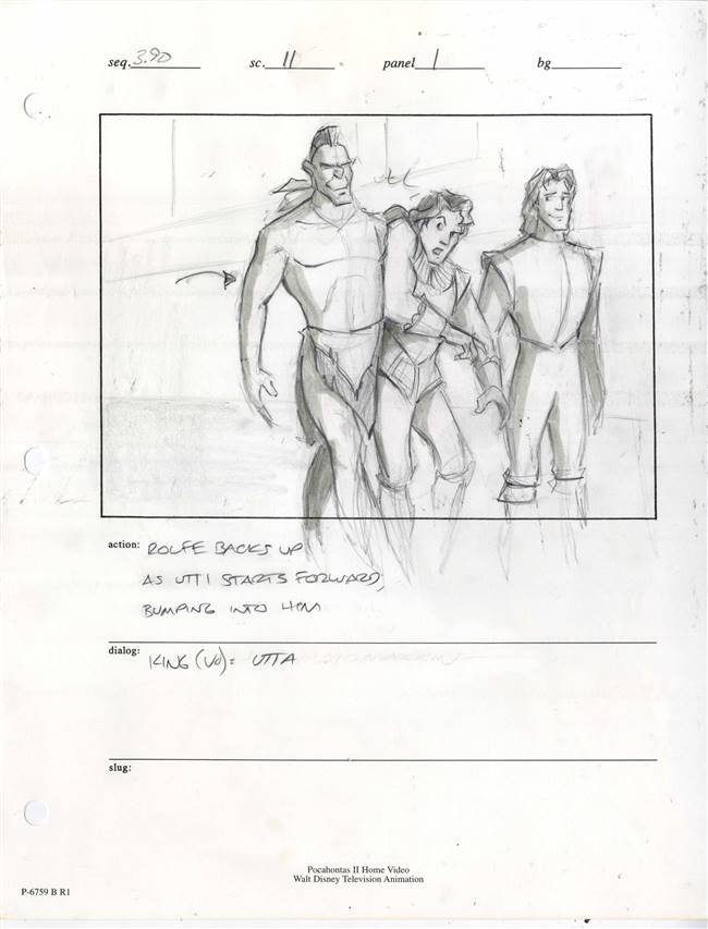 Original Storyboard Drawing of Uti, John Smith, and John Rolfe from ...
